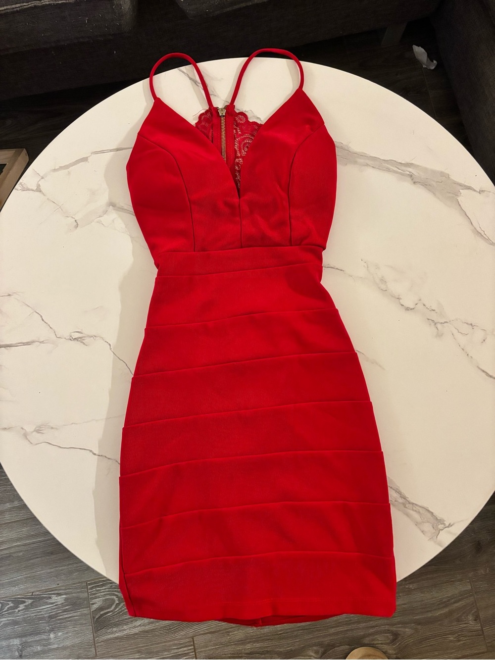 Red Lace-Trim Bodycon Dress - Women